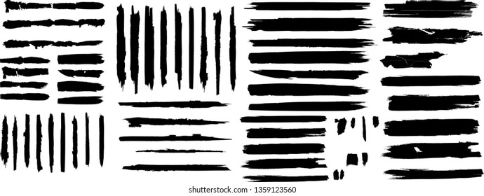Grunge Paint Roller . Vector brush Stroke . Distressed banner . Black stripes isolated. paintbrush collection . Modern Textured shape . Dry border in Black . Bulge lines