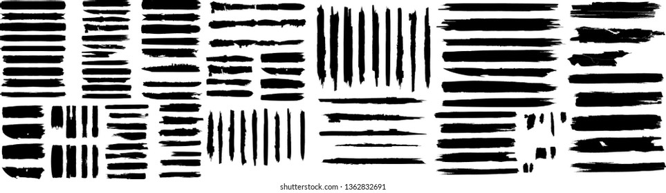 Grunge Paint Roller . Vector brush Stroke . Distressed banner . Black stripes isolated. paintbrush collection . Modern Textured shape . Dry border in Black . Bulge lines