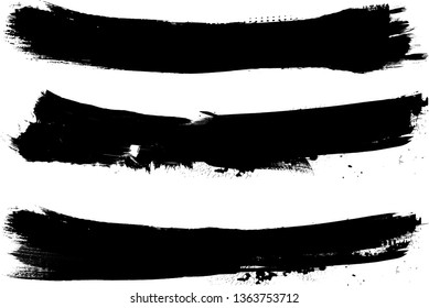 Grunge Paint Roller . Vector brush Stroke . Distressed banner . Black stripes isolated. paintbrush collection . Modern Textured shape . Dry border in Black . Bulge lines