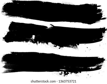 Grunge Paint Roller . Vector brush Stroke . Distressed banner . Black stripes isolated. paintbrush collection . Modern Textured shape . Dry border in Black . Bulge lines