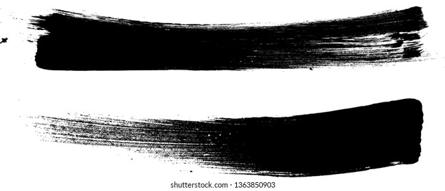 Grunge Paint Roller . Vector brush Stroke . Distressed banner . Black stripes isolated. paintbrush collection . Modern Textured shape . Dry border in Black . Bulge lines