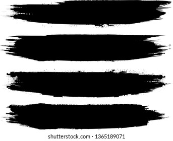 Grunge Paint Roller . Vector brush Stroke . Distressed banner . Black stripes isolated. paintbrush collection . Modern Textured shape . Dry border in Black . Bulge lines