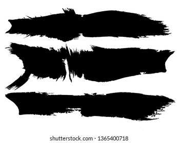 Grunge Paint Roller . Vector brush Stroke . Distressed banner . Black stripes isolated. paintbrush collection . Modern Textured shape . Dry border in Black . Bulge lines
