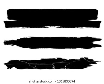 Grunge Paint Roller . Vector brush Stroke . Distressed banner . Black stripes isolated. paintbrush collection . Modern Textured shape . Dry border in Black . Bulge lines
