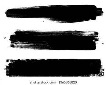 Grunge Paint Roller . Vector brush Stroke . Distressed banner . Black stripes isolated. paintbrush collection . Modern Textured shape . Dry border in Black . Bulge lines
