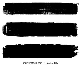 Grunge Paint Roller . Vector brush Stroke . Distressed banner . Black stripes isolated. paintbrush collection . Modern Textured shape . Dry border in Black . Bulge lines