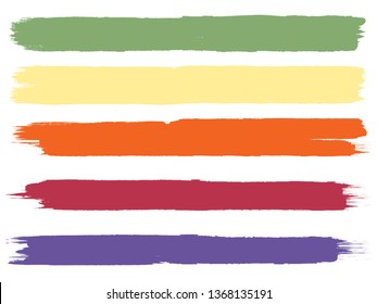 Grunge Paint Roller . Vector brush Stroke . Distressed banner . Rainbow color stripes isolated. paintbrush collection . Modern Textured shape . Dry border in Black . Bulge lines