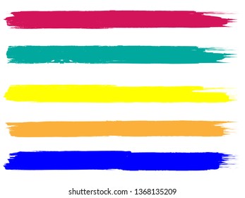 Grunge Paint Roller . Vector brush Stroke . Distressed banner . Rainbow color stripes isolated. paintbrush collection . Modern Textured shape . Dry border in Black . Bulge lines
