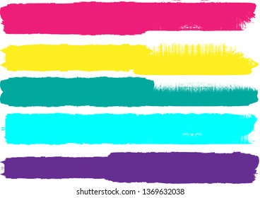 Grunge Paint Roller . Vector brush Stroke . Distressed banner . Rainbow color stripes isolated. paintbrush collection . Modern Textured shape . Dry border in Black . Bulge lines