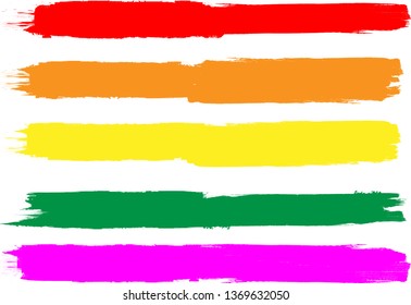 Grunge Paint Roller . Vector brush Stroke . Distressed banner . Rainbow color stripes isolated. paintbrush collection . Modern Textured shape . Dry border in Black . Bulge lines