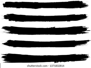 Grunge Paint Roller . Vector brush Stroke . Distressed banner . Black stripes isolated. paintbrush collection . Modern Textured shape . Dry border in Black . Bulge lines