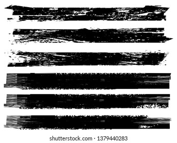 Grunge Paint Roller . Vector brush Stroke . Distressed banner . Black stripes isolated. paintbrush collection . Modern Textured shape . Dry border in Black . Bulge lines