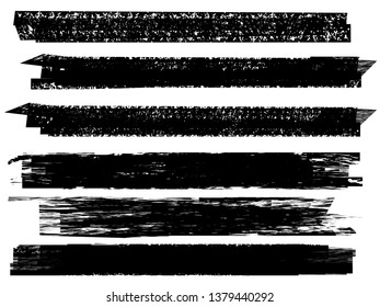 Grunge Paint Roller . Vector brush Stroke . Distressed banner . Black stripes isolated. paintbrush collection . Modern Textured shape . Dry border in Black . Bulge lines