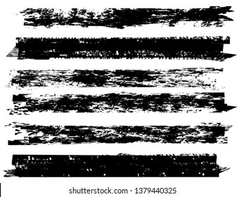Grunge Paint Roller . Vector brush Stroke . Distressed banner . Black stripes isolated. paintbrush collection . Modern Textured shape . Dry border in Black . Bulge lines