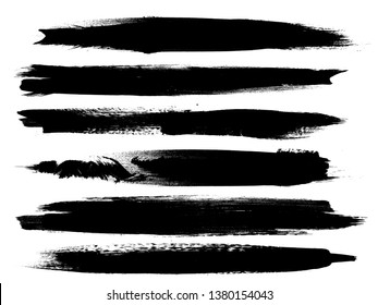 Grunge Paint Roller . Vector brush Stroke . Distressed banner . Black stripes isolated. paintbrush collection . Modern Textured shape . Dry border in Black . Bulge lines