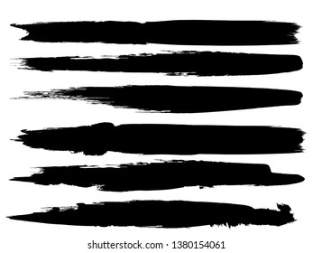 Grunge Paint Roller . Vector brush Stroke . Distressed banner . Black stripes isolated. paintbrush collection . Modern Textured shape . Dry border in Black . Bulge lines