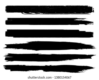 Grunge Paint Roller . Vector brush Stroke . Distressed banner . Black stripes isolated. paintbrush collection . Modern Textured shape . Dry border in Black . Bulge lines