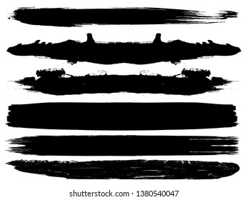 Grunge Paint Roller . Vector brush Stroke . Distressed banner . Black stripes isolated. paintbrush collection . Modern Textured shape . Dry border in Black . Bulge lines