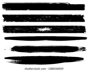 Grunge Paint Roller . Vector brush Stroke . Distressed banner . Black stripes isolated. paintbrush collection . Modern Textured shape . Dry border in Black . Bulge lines