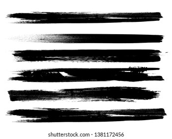 Grunge Paint Roller . Vector brush Stroke . Distressed banner . Black stripes isolated. paintbrush collection . Modern Textured brushstrokes . Dry border in Black . Bulge lines