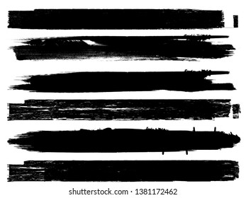 Grunge Paint Roller . Vector brush Stroke . Distressed banner . Black stripes isolated. paintbrush collection . Modern Textured brushstrokes . Dry border in Black . Bulge lines