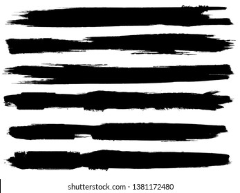 Grunge Paint Roller . Vector brush Stroke . Distressed banner . Black stripes isolated. paintbrush collection . Modern Textured brushstrokes . Dry border in Black . Bulge lines