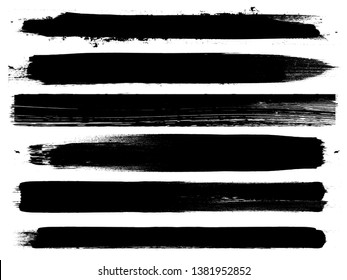 Grunge Paint Roller . Vector brush Stroke . Distressed banner . Black stripes isolated. paintbrush collection . Modern Textured shape . Dry border in Black . Bulge lines