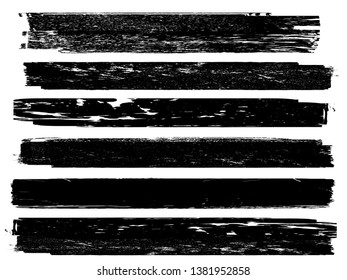 Grunge Paint Roller . Vector brush Stroke . Distressed banner . Black stripes isolated. paintbrush collection . Modern Textured shape . Dry border in Black . Bulge lines