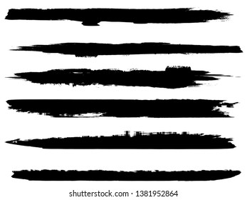Grunge Paint Roller . Vector brush Stroke . Distressed banner . Black stripes isolated. paintbrush collection . Modern Textured shape . Dry border in Black . Bulge lines