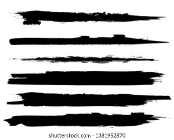 Grunge Paint Roller . Vector brush Stroke . Distressed banner . Black stripes isolated. paintbrush collection . Modern Textured shape . Dry border in Black . Bulge lines
