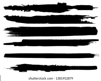 Grunge Paint Roller . Vector brush Stroke . Distressed banner . Black stripes isolated. paintbrush collection . Modern Textured shape . Dry border in Black . Bulge lines