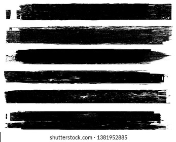 Grunge Paint Roller . Vector brush Stroke . Distressed banner . Black stripes isolated. paintbrush collection . Modern Textured shape . Dry border in Black . Bulge lines