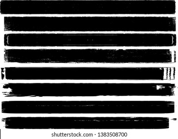 Grunge Paint Roller . Vector brush Stroke . Distressed banner . Black stripes isolated. paintbrush collection . Modern Textured shape . Dry border in Black . Bulge lines