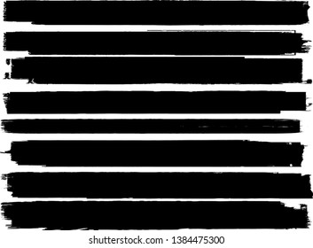 Grunge Paint Roller . Vector brush Stroke . Distressed banner . Black stripes isolated. paintbrush collection . Modern Textured shape . Dry border in Black . Bulge lines