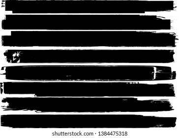 Grunge Paint Roller . Vector brush Stroke . Distressed banner . Black stripes isolated. paintbrush collection . Modern Textured shape . Dry border in Black . Bulge lines