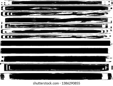 Grunge Paint Roller . Vector brush Stroke . Distressed banner . Black stripes isolated. paintbrush collection . Modern Textured shape . Dry border in Black . Bulge lines