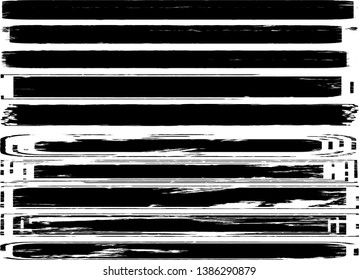 Grunge Paint Roller . Vector brush Stroke . Distressed banner . Black stripes isolated. paintbrush collection . Modern Textured shape . Dry border in Black . Bulge lines