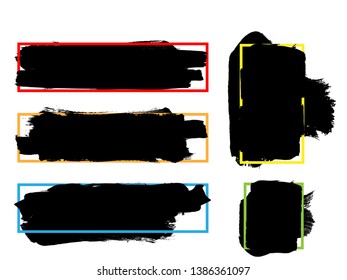 Grunge Paint Roller . Vector brush Stroke . Distressed banner . Black stripes isolated. paintbrush collection . Modern Textured shape . Dry border in Black . Bulge lines