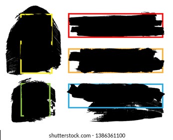 Grunge Paint Roller . Vector brush Stroke . Distressed banner . Black stripes isolated. paintbrush collection . Modern Textured shape . Dry border in Black . Bulge lines