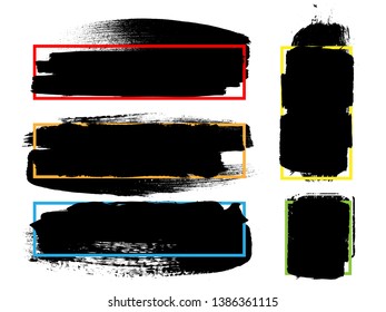 Grunge Paint Roller . Vector brush Stroke . Distressed banner . Black stripes isolated. paintbrush collection . Modern Textured shape . Dry border in Black . Bulge lines