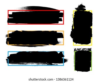 Grunge Paint Roller . Vector brush Stroke . Distressed banner . Black stripes isolated. paintbrush collection . Modern Textured shape . Dry border in Black . Bulge lines