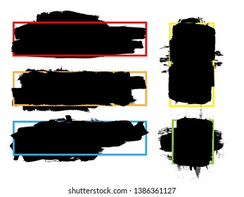 Grunge Paint Roller . Vector brush Stroke . Distressed banner . Black stripes isolated. paintbrush collection . Modern Textured shape . Dry border in Black . Bulge lines