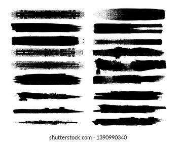 Grunge Paint Roller . Vector brush Stroke . Distressed banner . Black stripes isolated. paintbrush edge collection . Modern Textured shape . Dry border in Black . Bulge lines