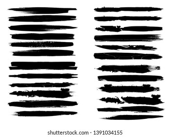 Grunge Paint Roller . Vector brush Stroke . Distressed banner . Black stripes isolated. paintbrush collection . Modern Textured shape . Dry border in Black . Bulge lines . Rough edges. 