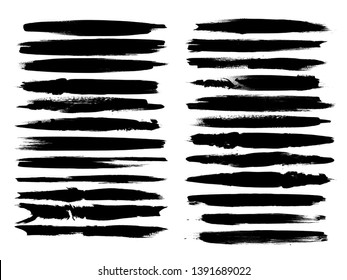 Grunge Paint Roller . Vector brush Stroke . Distressed banner . Black stripes isolated. paintbrush collection . Modern Textured shape . Dry border in Black . Bulge lines