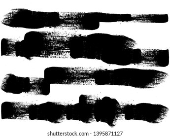 Grunge Paint Roller . Vector brush Stroke . Distressed banner . Black stripes isolated. paintbrush collection . Modern Textured shape . Dry border in Black . Bulge lines