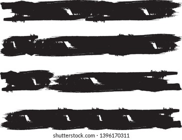 Grunge Paint Roller . Vector brush Stroke . Distressed banner . Black stripes isolated. paintbrush collection . Modern Textured shape . Dry border in Black . Bulge lines