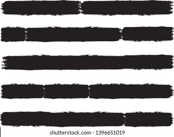 Grunge Paint Roller . Vector brush Stroke . Distressed banner . Black stripes isolated. paintbrush collection . Modern Textured shape . Dry border in Black . Bulge lines