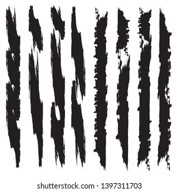 Grunge Paint Roller . Vector brush Stroke . Distressed banner . Black stripes isolated. paintbrush collection . Modern Textured shape . Dry border in Black . Bulge lines