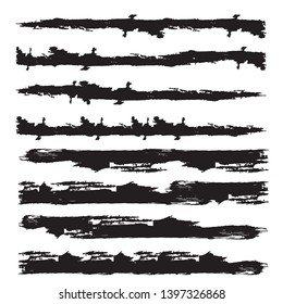 Grunge Paint Roller . Vector brush Stroke . Distressed banner . Black stripes isolated. paintbrush collection . Modern Textured shape . Dry border in Black . Bulge lines
